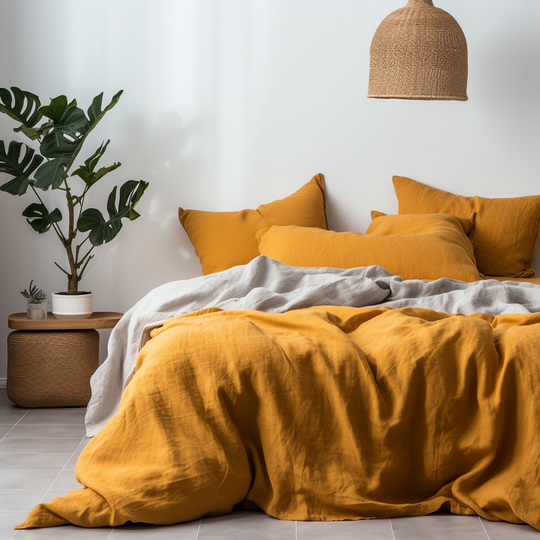 pure luxury linen King-sized linen duvet covers with premium fabric Designer linen bedding sets for large mattresses Customizable linen duvet cover sets for interior styling Oversized linen duvet covers with stylish designs Designer linen duvet cover sets for interior decorators Luxury linen bedding collections for oversized mattresses Premium linen duvet covers with customizable options bedding #color_mustard