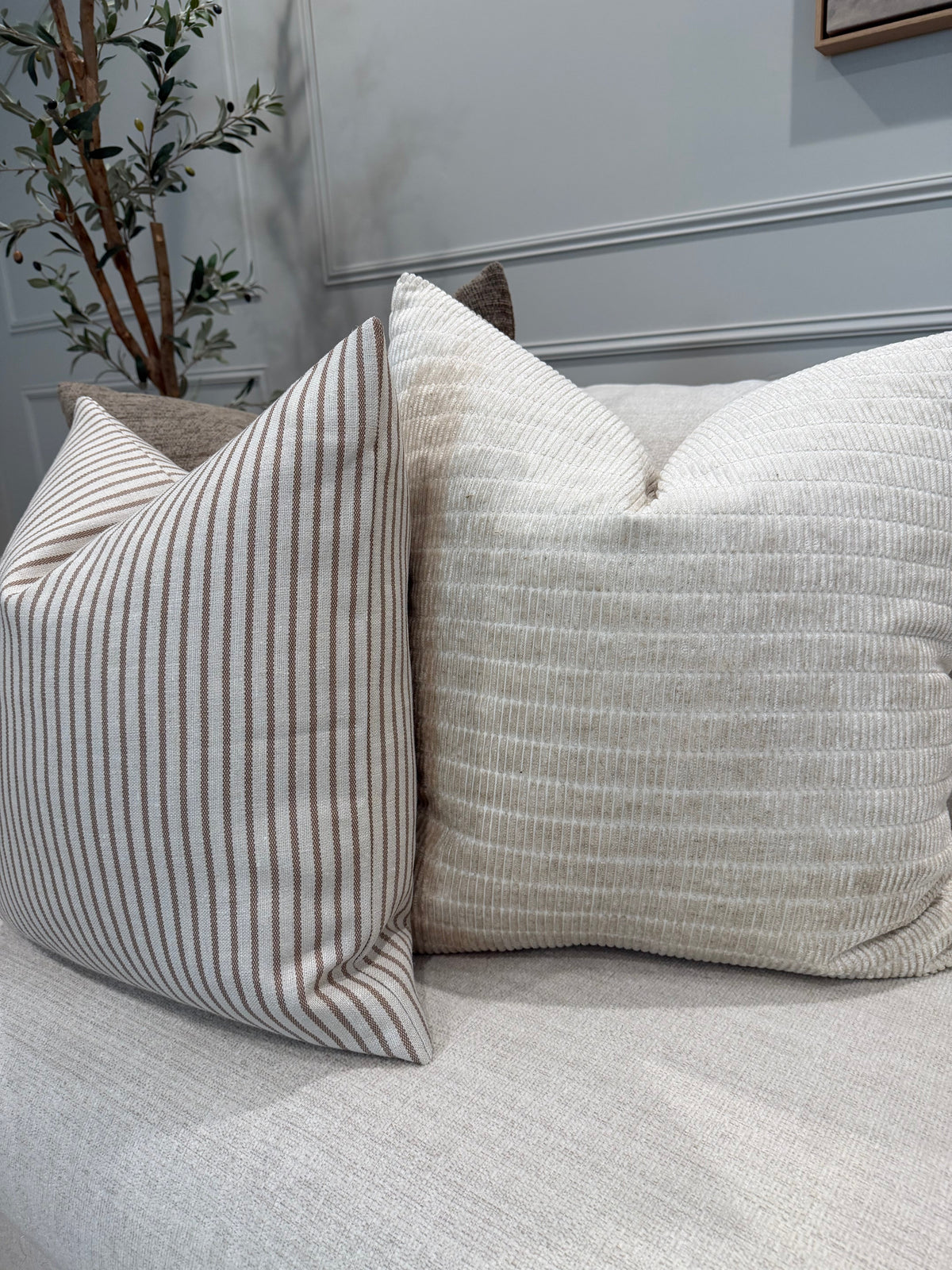 Brown Linen Stripe Pillow Cover