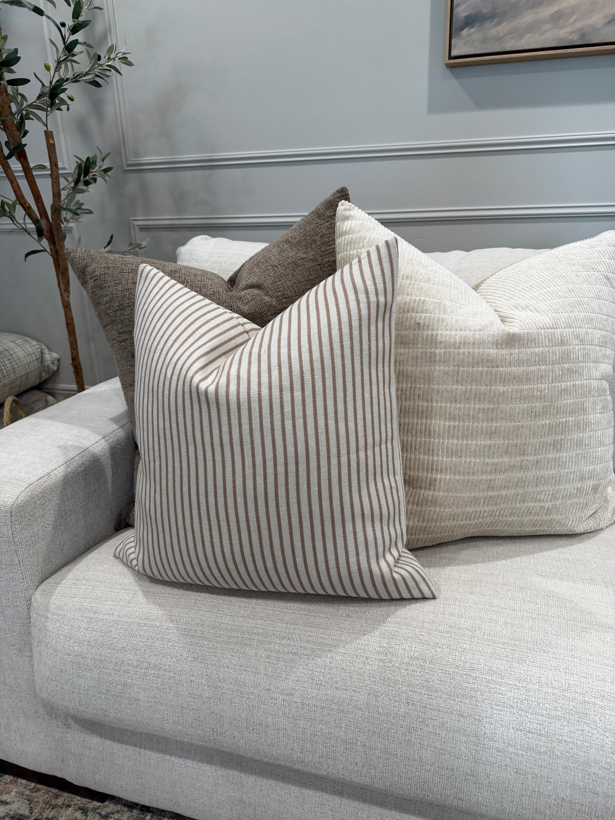 Brown Linen Stripe Pillow Cover