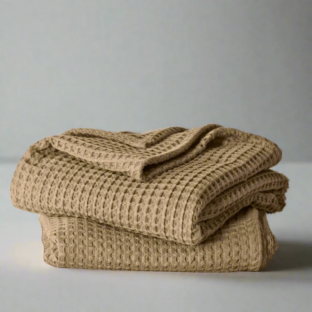 Experience the Ultimate in Comfort with Oversized Turkish Cotton Waffle Blankets – Soft, Breathable, and Perfectly Sized for Luxurious Bedding. Elevate Your Sleep with Premium Cotton Bedding Essentials#color_camel