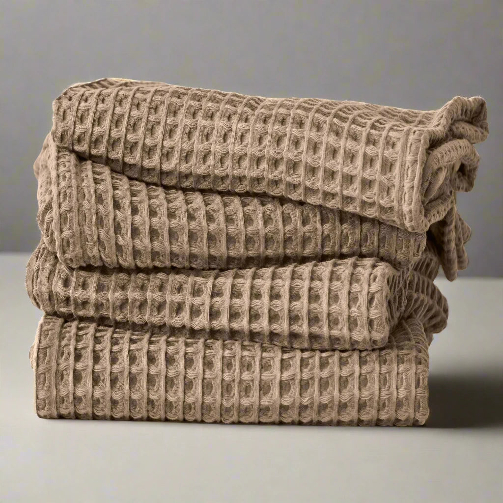 Discover our luxurious Turkish Cotton Waffle Towels – lightweight, highly absorbent, and quick-drying, perfect for elevating your daily bath routine with the finest cotton bath essentials #color_brown