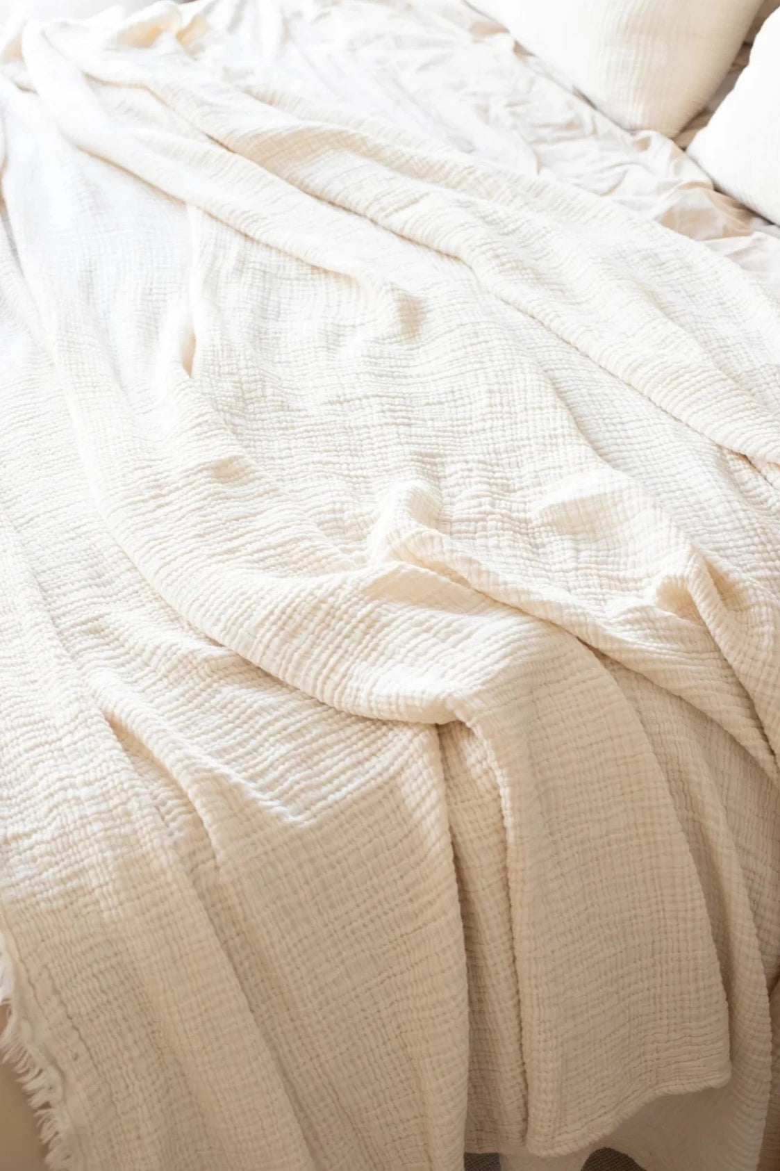 muslin cotton blanket, oversized bed blanket, 100% turkish cotton luxury bedding, lightweight bedspread, best bedding, big bedding, european made bedding imported bedding #color_cream