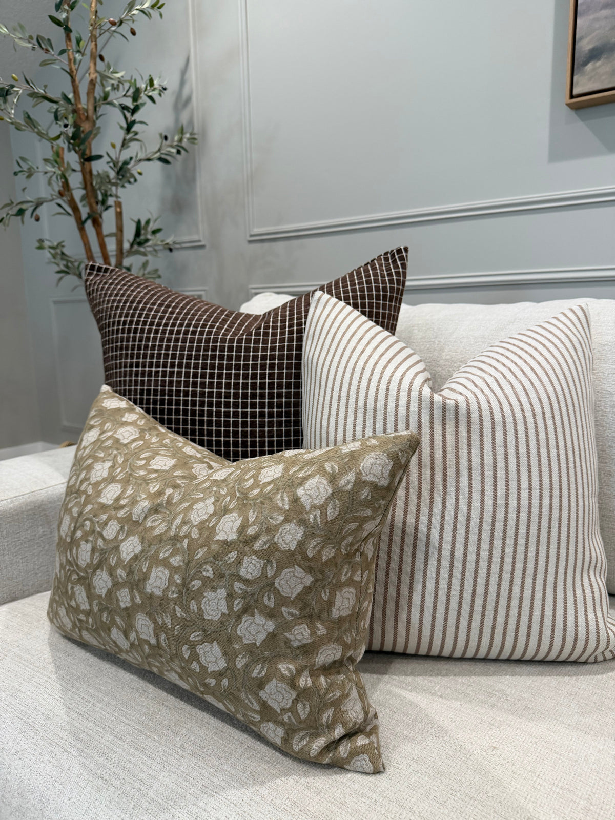 Brown Linen Stripe Pillow Cover