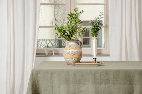 100% European Linen Tablecloth,60x90Inch Natural Flax Rectangular Oblong Table Cloth #color_moss