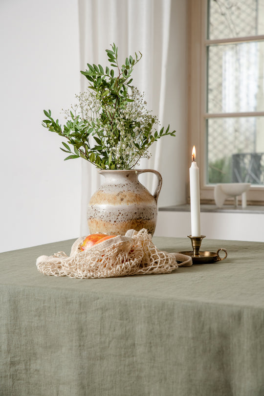 100% European Linen Tablecloth,60x90Inch Natural Flax Rectangular Oblong Table Cloth #color_moss