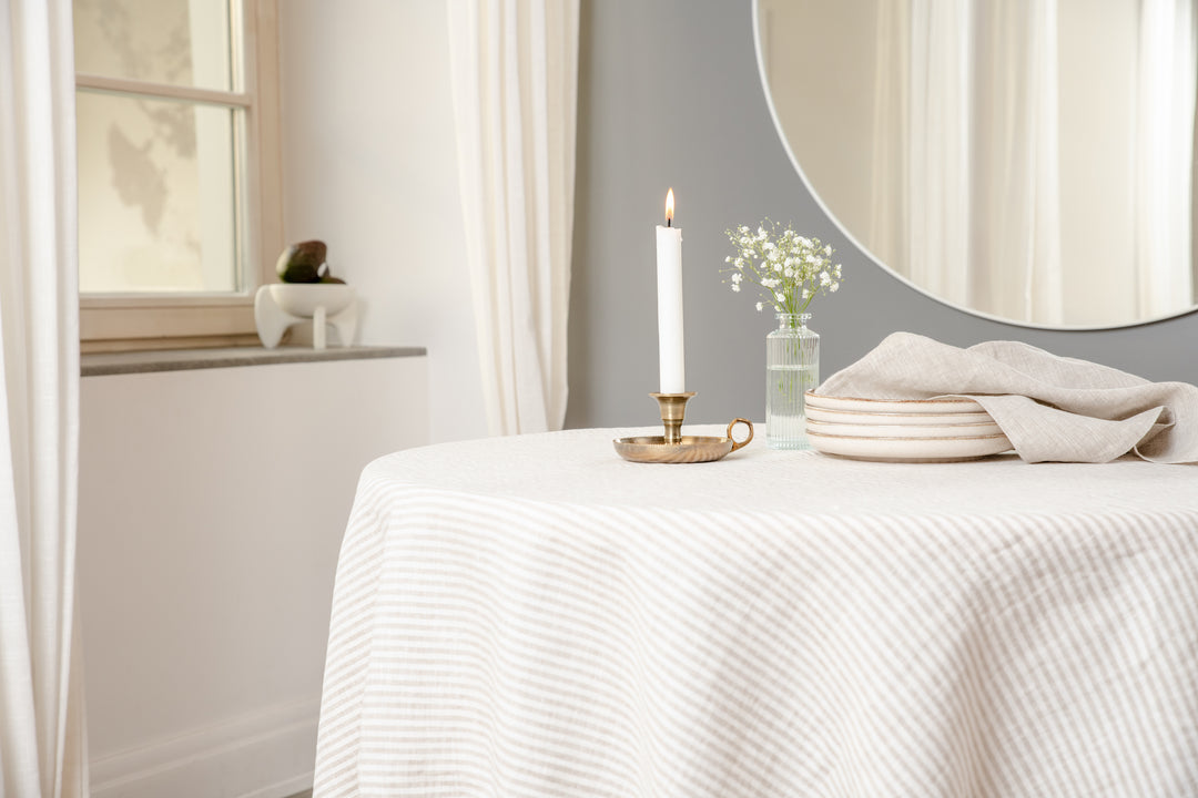 Luxurious European Linen tablecloth oversized #color_thick-natural-stripe