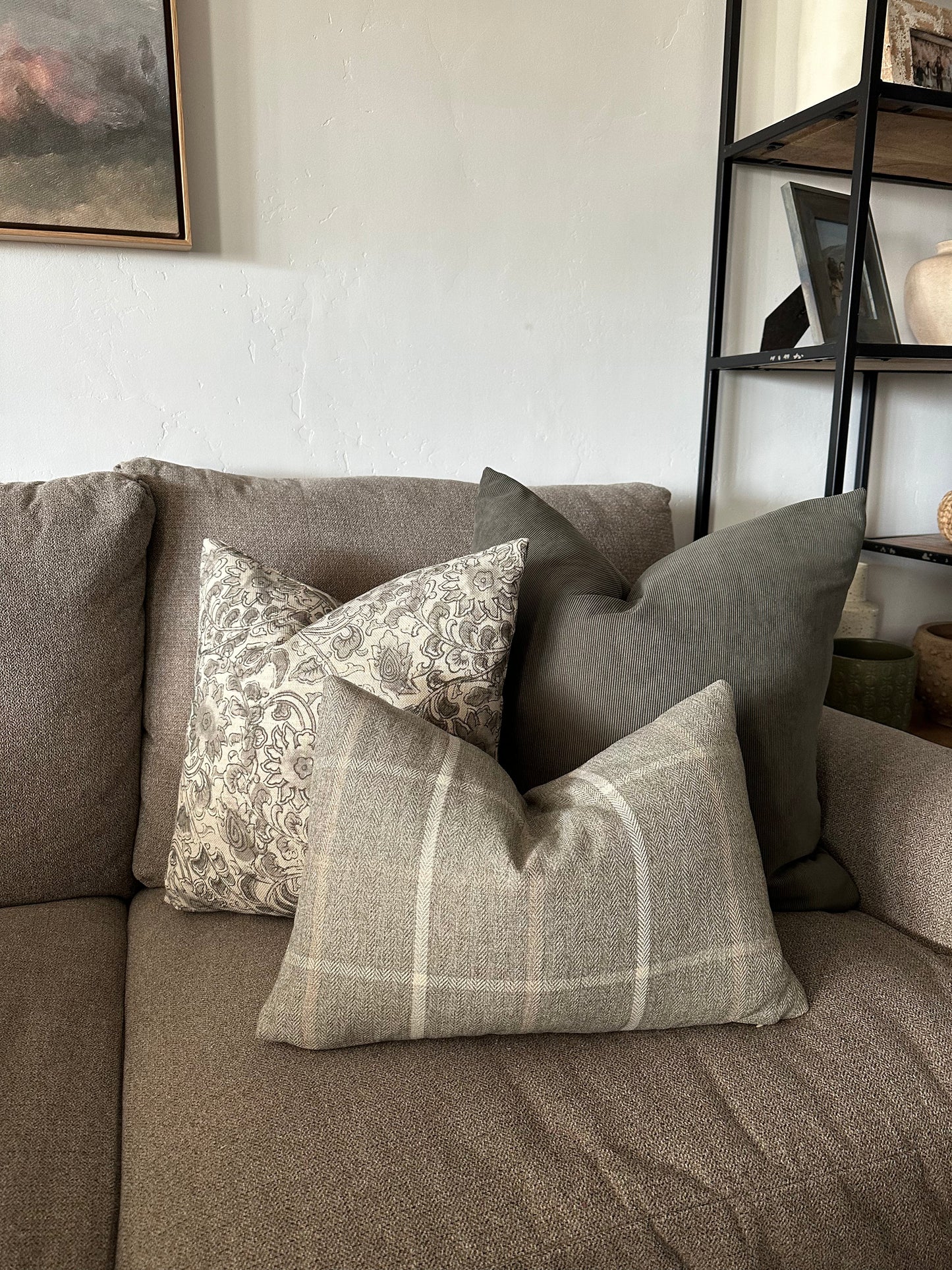 Green/Grey Corduroy Pillow Cover