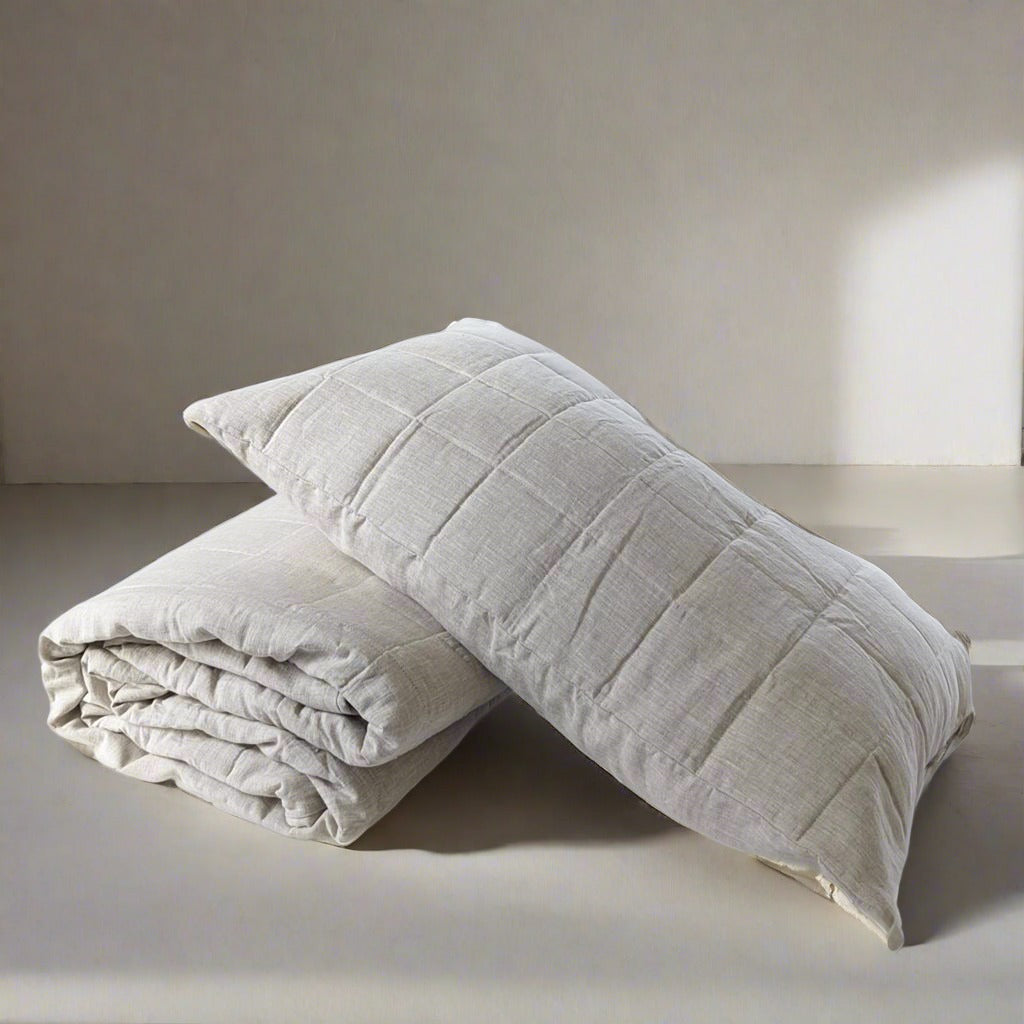 Luxurious 100% Linen Quilted Blanket for Bed #color_natural-linen