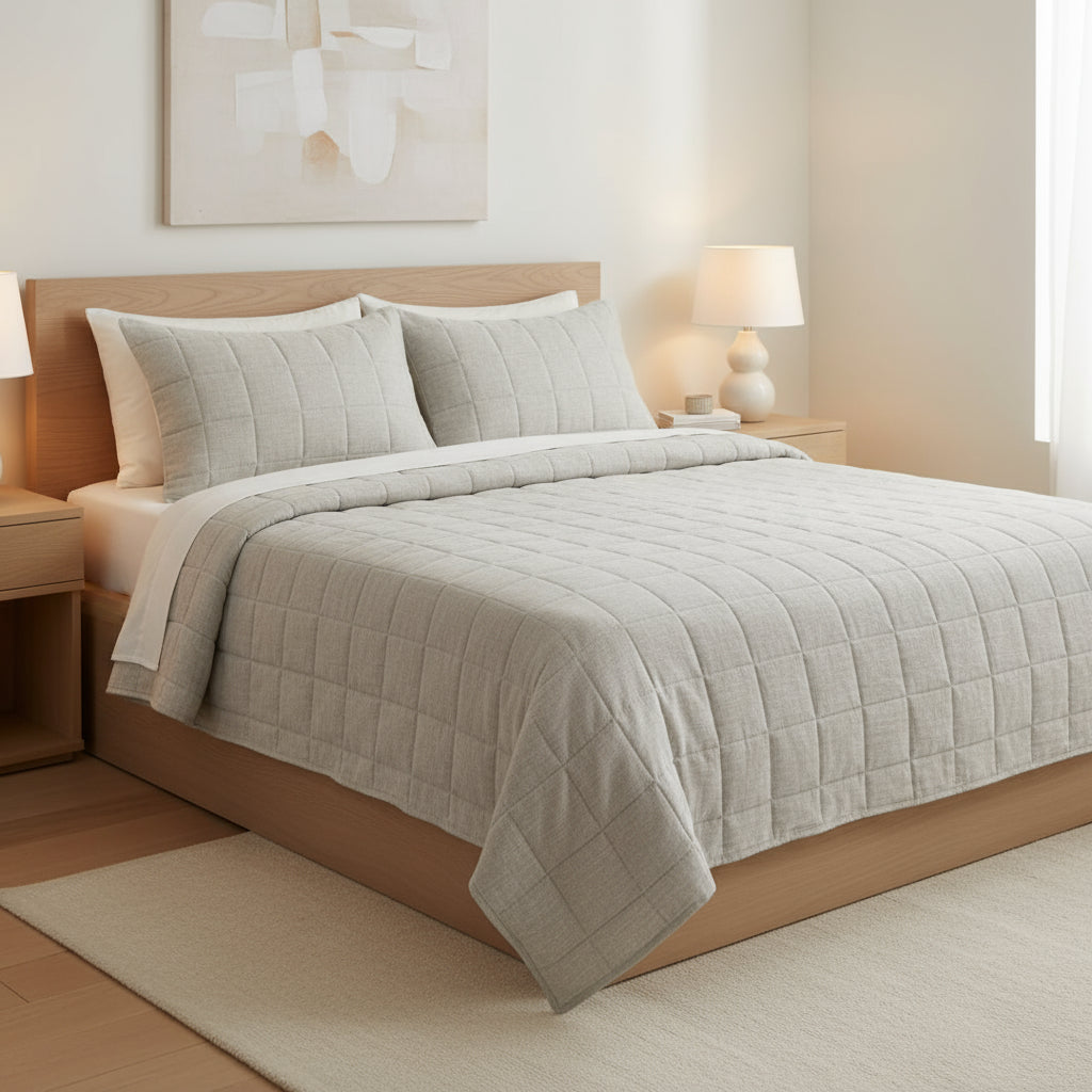 Luxurious 100% Linen Quilted Blanket for Bed #color_natural-linen