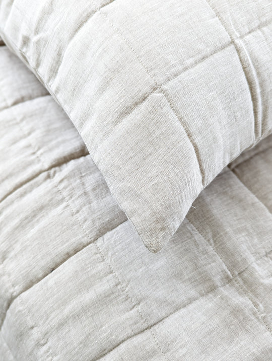 Luxurious 100% Linen Quilted Blanket for Bed #color_natural-linen