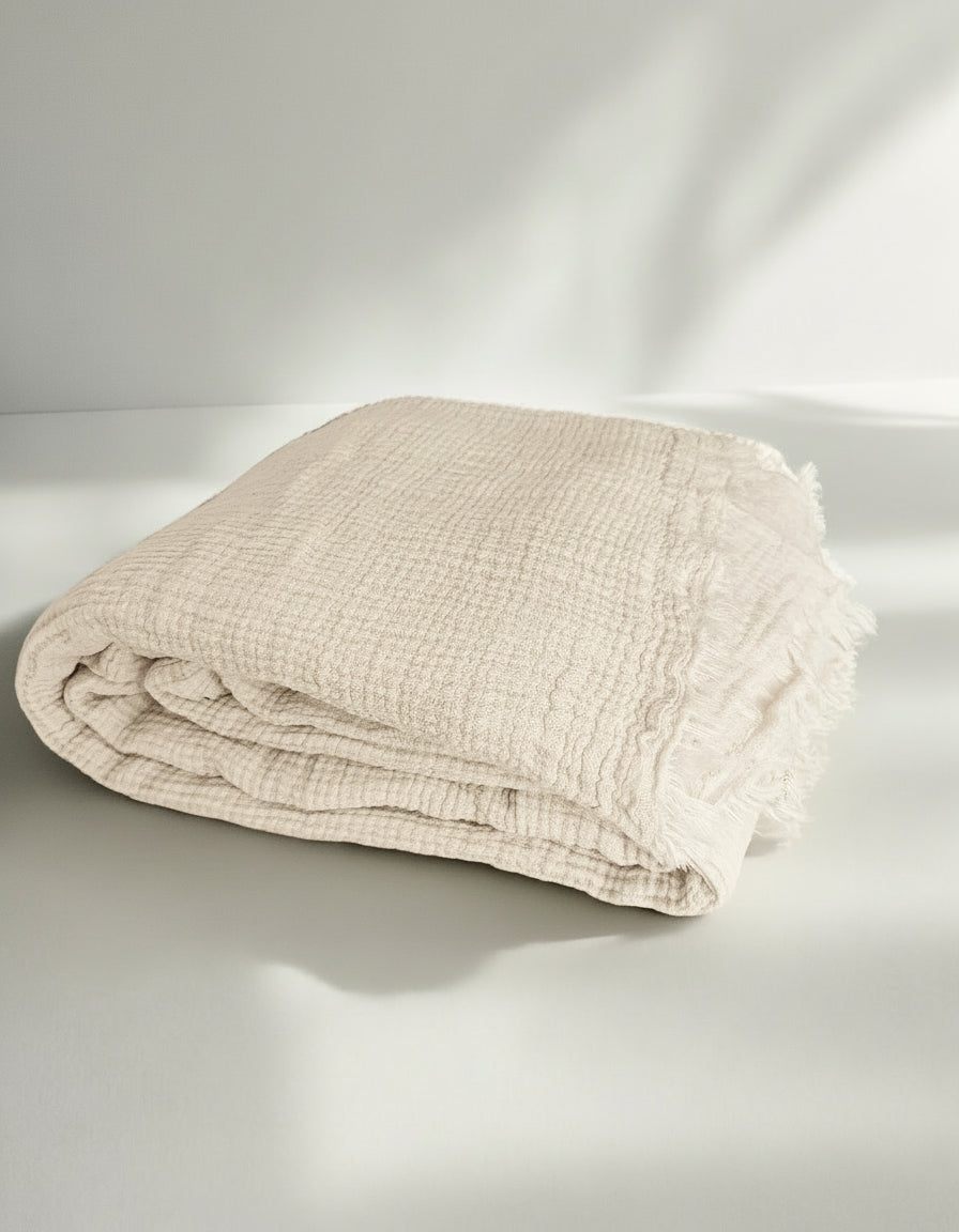 Muslin king oversized blanket soft muslin made in europe oversized bedding interior designer bedding soft king twin queen #color_cream