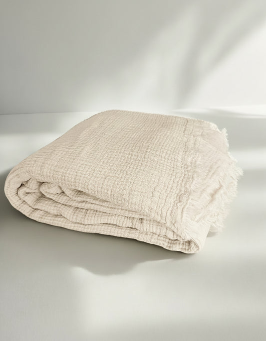 Muslin king oversized blanket soft muslin made in europe oversized bedding interior designer bedding soft king twin queen #color_cream