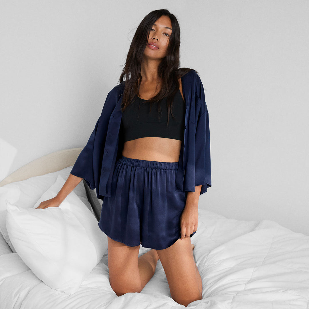 Washable Silk Relaxed Button Up Short Set