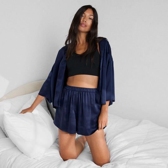 Washable Silk Relaxed Button Up Short Set