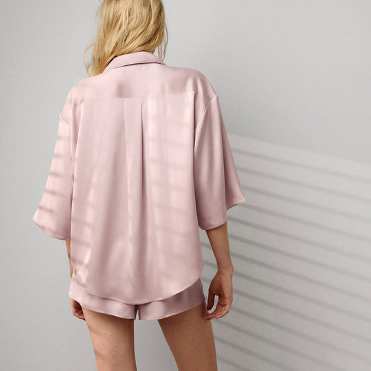 Washable Silk Relaxed Button Up Short Set