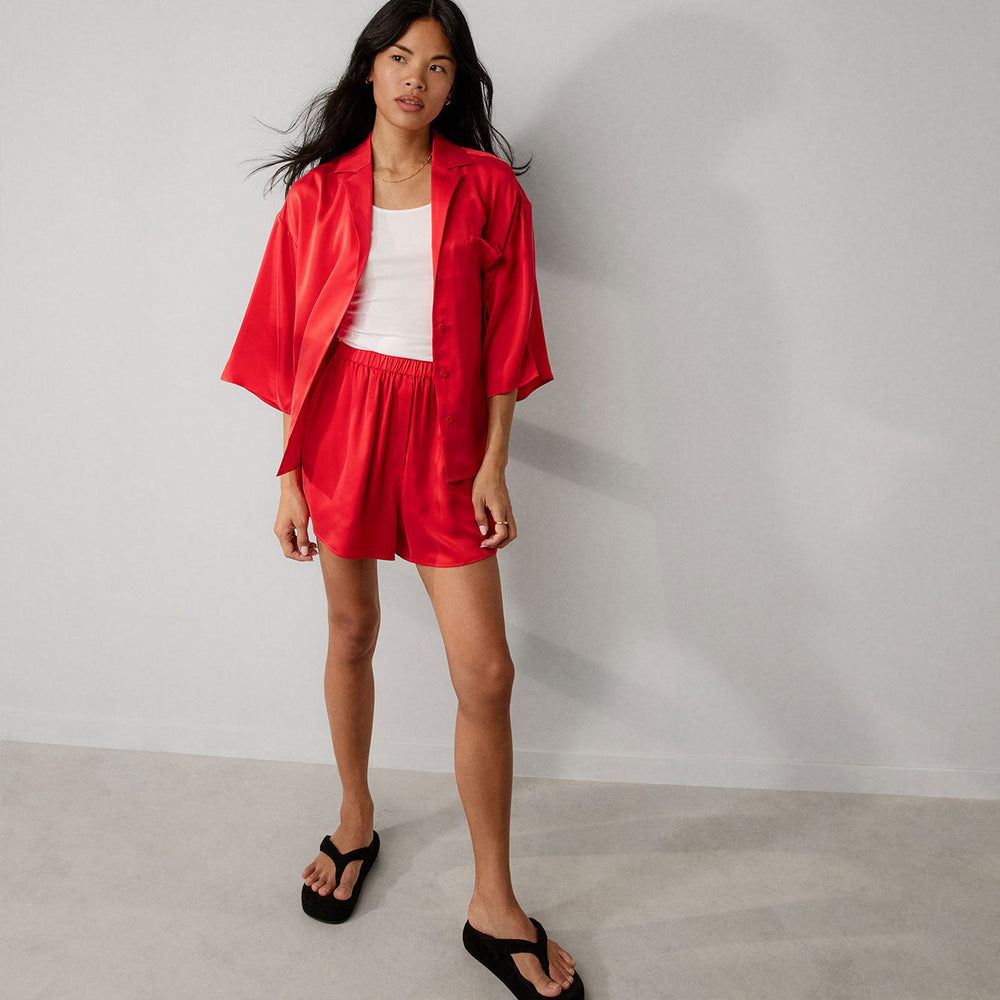 Washable Silk Relaxed Button Up Short Set