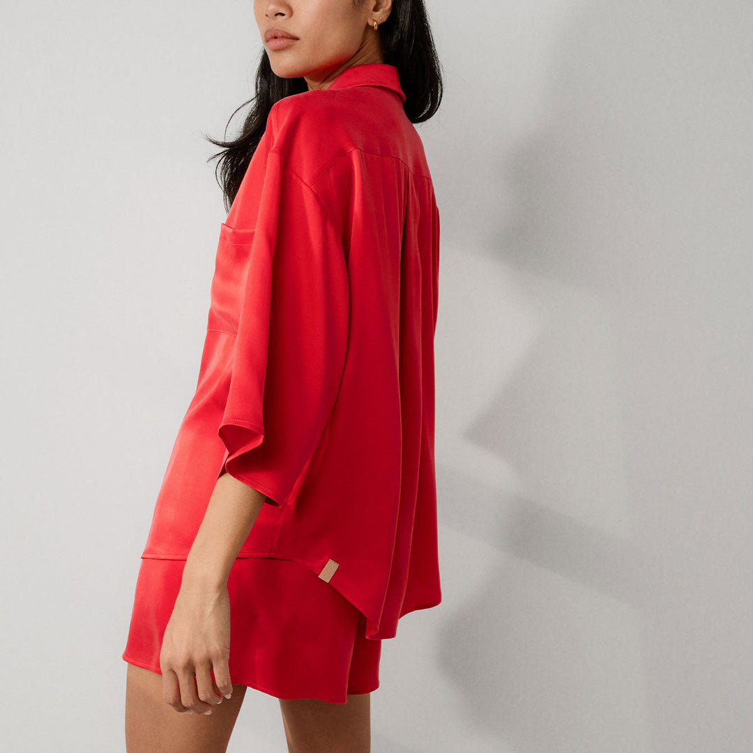 Washable Silk Relaxed Button Up Short Set