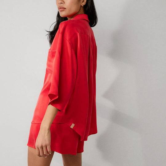 Washable Silk Relaxed Button Up Short Set