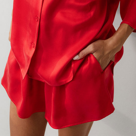 Washable Silk Relaxed Button Up Short Set