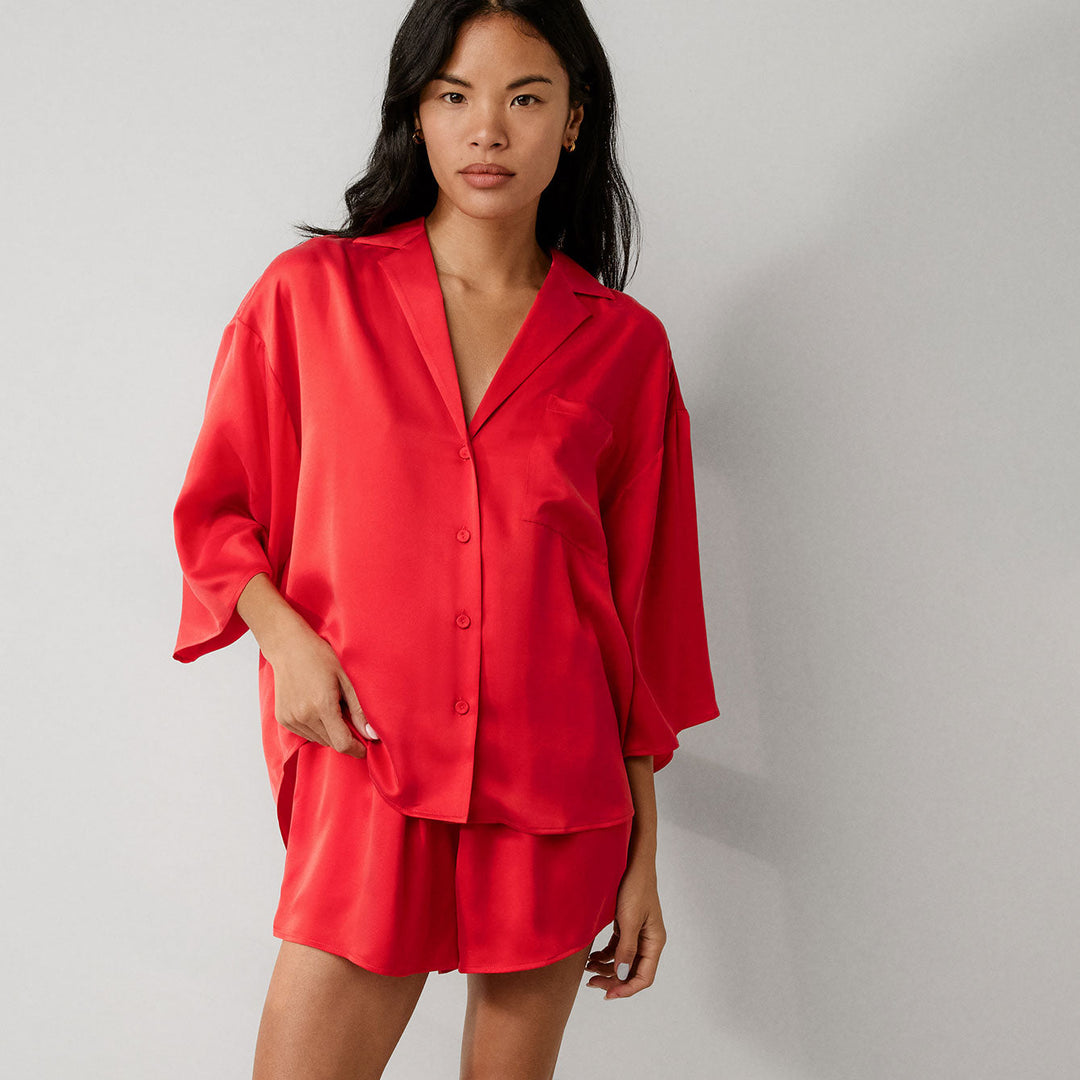 Washable Silk Relaxed Button Up Short Set
