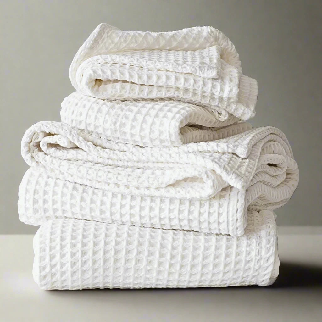 Discover our luxurious Turkish Cotton Waffle Towels – lightweight, highly absorbent, and quick-drying, perfect for elevating your daily bath routine with the finest cotton bath essentials #color_white