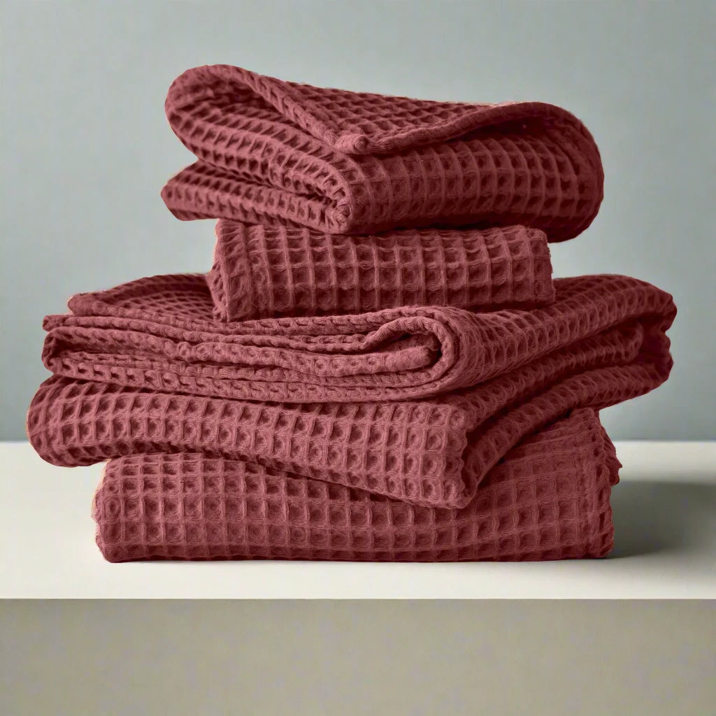 Discover our luxurious Turkish Cotton Waffle Towels – lightweight, highly absorbent, and quick-drying, perfect for elevating your daily bath routine with the finest cotton bath essentials #color_clay