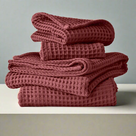 Discover our luxurious Turkish Cotton Waffle Towels – lightweight, highly absorbent, and quick-drying, perfect for elevating your daily bath routine with the finest cotton bath essentials #color_clay