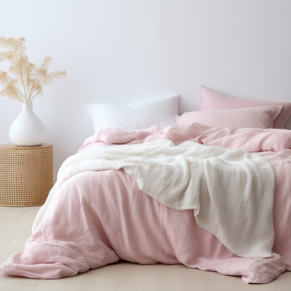 Fine linen bedding duvet set in king size #color_faded-pink