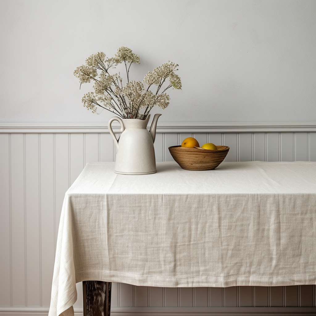 100% French flax linen tablecloths. Available in three rectangular sizes with a luxurious drape, #color_natural-linen