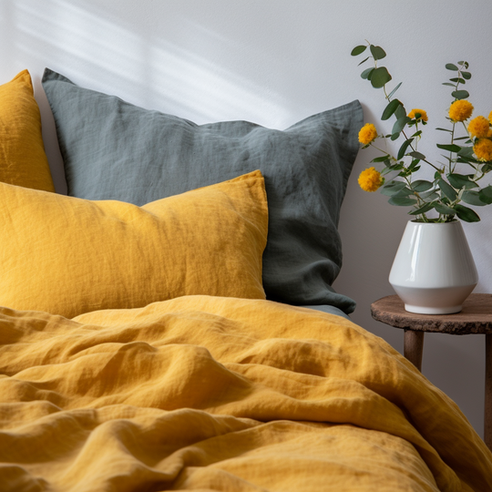 pure luxury linen bedding Oversized linen duvet covers for interior designers King-sized linen duvet cover sets for luxurious bedding Premium linen duvet cover sets for oversized beds Designer linen duvet covers for king-sized mattresses Luxurious linen bedding sets for interior projects High-quality linen duvet cover sets for oversized beds Oversized linen duvet cover sets for designer spaces #color_mustard