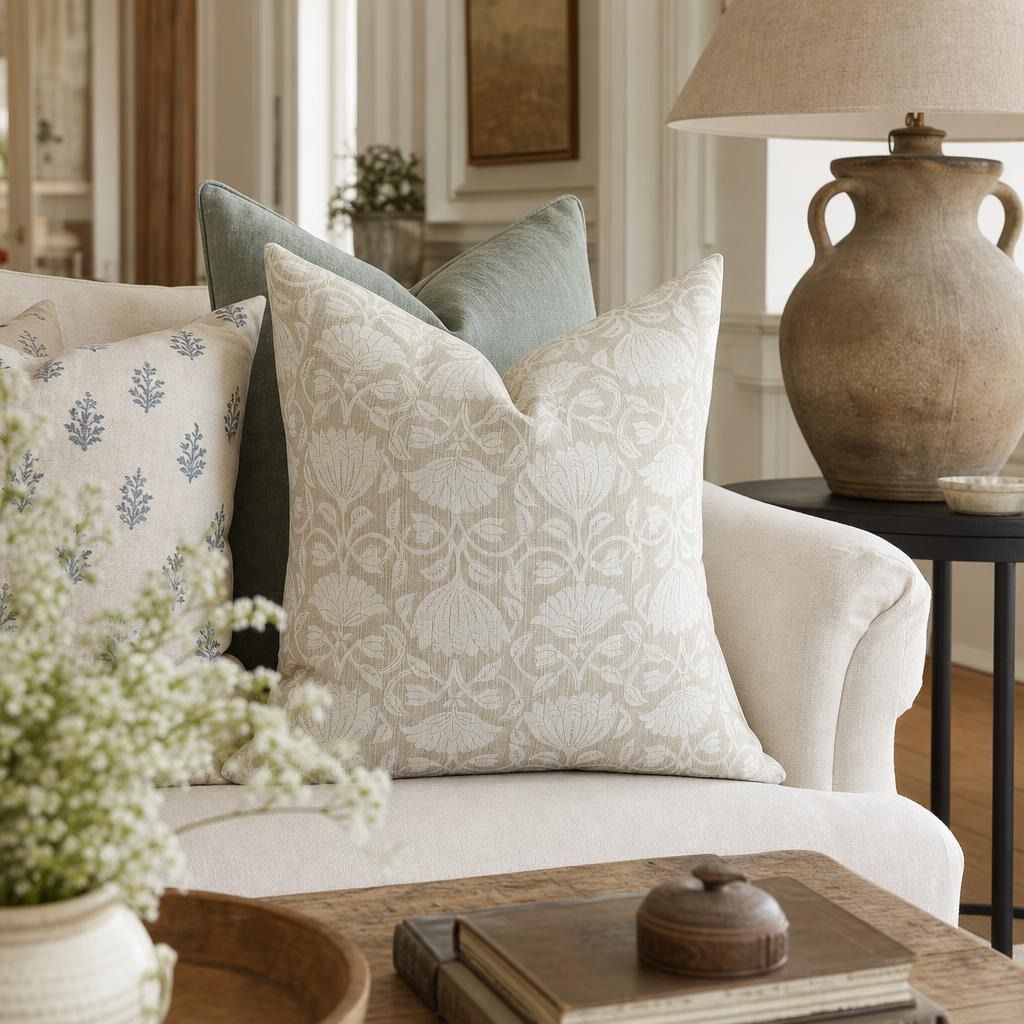 August Floral Block Print Pillow Cover
