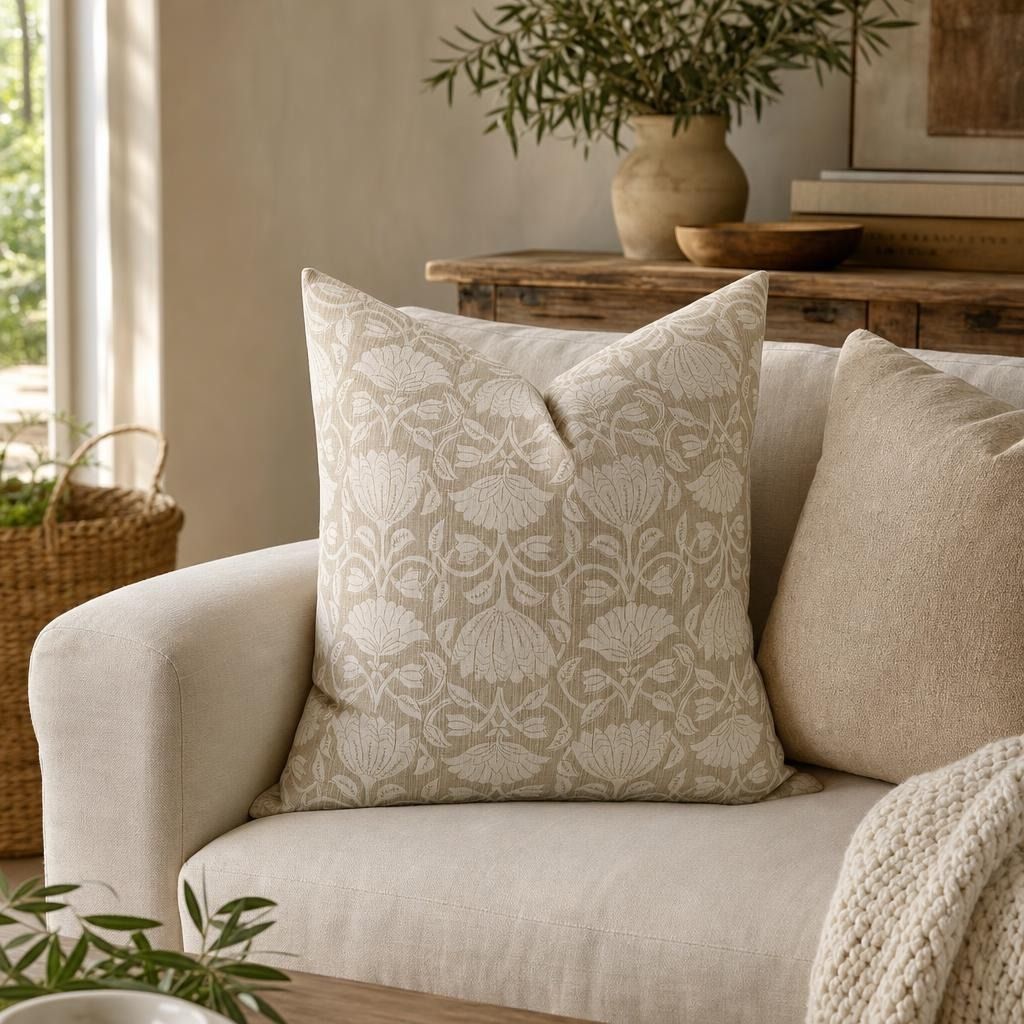 August Floral Block Print Pillow Cover