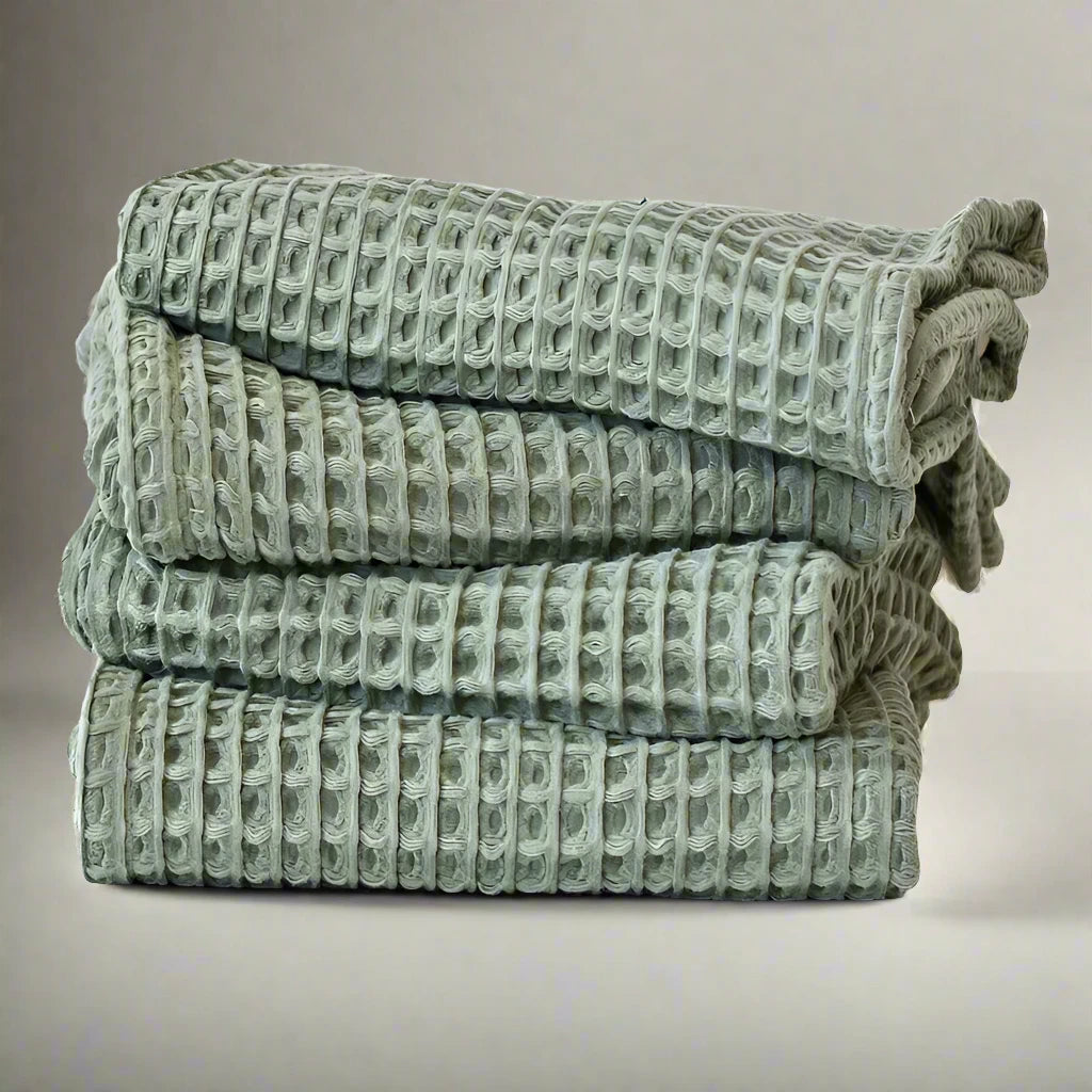 Discover our luxurious Turkish Cotton Waffle Towels – lightweight, highly absorbent, and quick-drying, perfect for elevating your daily bath routine with the finest cotton bath essentials #color_sage